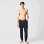 Men Lacoste V0ZN1566 Dark Grey White Yellow P44 Oversized Logo Fleece Pajama Pants - Image 6