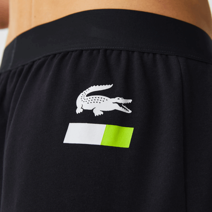 Men Lacoste V0ZN1566 Dark Grey White Yellow P44 Oversized Logo Fleece Pajama Pants - Image 7