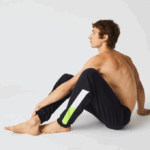 Men Lacoste V0ZN1566 Dark Grey White Yellow P44 Oversized Logo Fleece Pajama Pants - Image 8