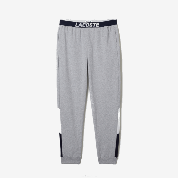 Men Lacoste V0ZN1567 Grey Chine White Navy Blue TYA Oversized Logo Fleece Pajama Pants - Image 5