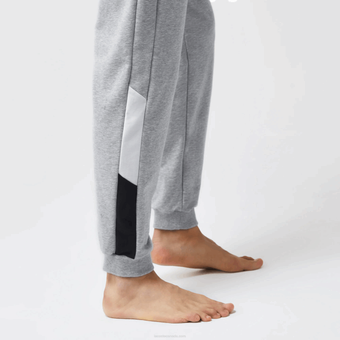 Men Lacoste V0ZN1567 Grey Chine White Navy Blue TYA Oversized Logo Fleece Pajama Pants - Image 6