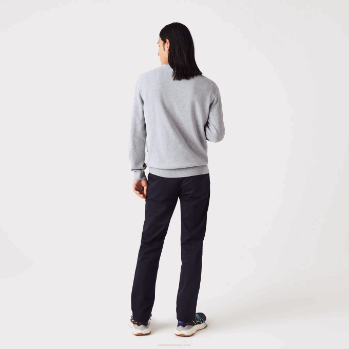 Men Lacoste V0ZN1568 Grey Chine CCA V-Neck Organic Cotton Sweater - Image 3
