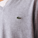 Men Lacoste V0ZN1568 Grey Chine CCA V-Neck Organic Cotton Sweater - Image 4