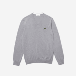 Men Lacoste V0ZN1568 Grey Chine CCA V-Neck Organic Cotton Sweater - Image 5