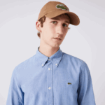 Men Lacoste V0ZN1572 Blue UEX Slim Fit Cotton Chambray Shirt