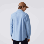 Men Lacoste V0ZN1572 Blue UEX Slim Fit Cotton Chambray Shirt - Image 3