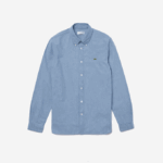 Men Lacoste V0ZN1572 Blue UEX Slim Fit Cotton Chambray Shirt - Image 5