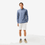 Men Lacoste V0ZN1573 Blue CDZ Slim Fit Cotton Chambray Shirt - Image 2