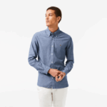 Men Lacoste V0ZN1573 Blue CDZ Slim Fit Cotton Chambray Shirt