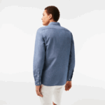 Men Lacoste V0ZN1573 Blue CDZ Slim Fit Cotton Chambray Shirt - Image 3