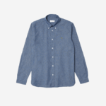 Men Lacoste V0ZN1573 Blue CDZ Slim Fit Cotton Chambray Shirt - Image 5