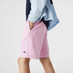 Men Lacoste V0ZN1576 Pink Z4H Organic Brushed Cotton Fleece Shorts - Image 2