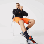 Men Lacoste V0ZN1577 Orange TV1 SPORT Tennis Fleece Shorts