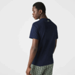 Men Lacoste V0ZN1580 Navy Blue 166 Crocodile Branding Crew Neck Cotton T-Shirt - Image 2