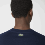 Men Lacoste V0ZN1580 Navy Blue 166 Crocodile Branding Crew Neck Cotton T-Shirt - Image 3