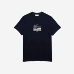 Men Lacoste V0ZN1580 Navy Blue 166 Crocodile Branding Crew Neck Cotton T-Shirt - Image 4