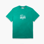 Men Lacoste V0ZN1582 Green HD2 Crocodile Branding Crew Neck Cotton T-Shirt