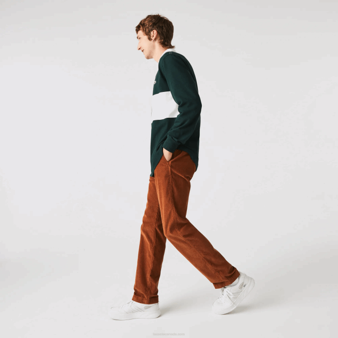 Men Lacoste V0ZN1583 Brown 3PB Straight Fit Corduroy Chinos - Image 5