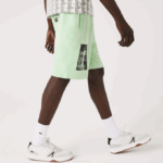 Men Lacoste V0ZN1585 Green HEE LIVE Heritage Print Cotton Fleece Shorts - Image 2