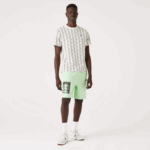 Men Lacoste V0ZN1585 Green HEE LIVE Heritage Print Cotton Fleece Shorts