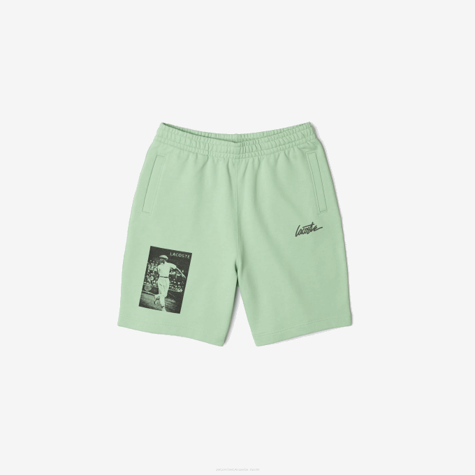 Men Lacoste V0ZN1585 Green HEE LIVE Heritage Print Cotton Fleece Shorts - Image 4