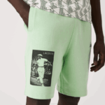 Men Lacoste V0ZN1585 Green HEE LIVE Heritage Print Cotton Fleece Shorts - Image 5