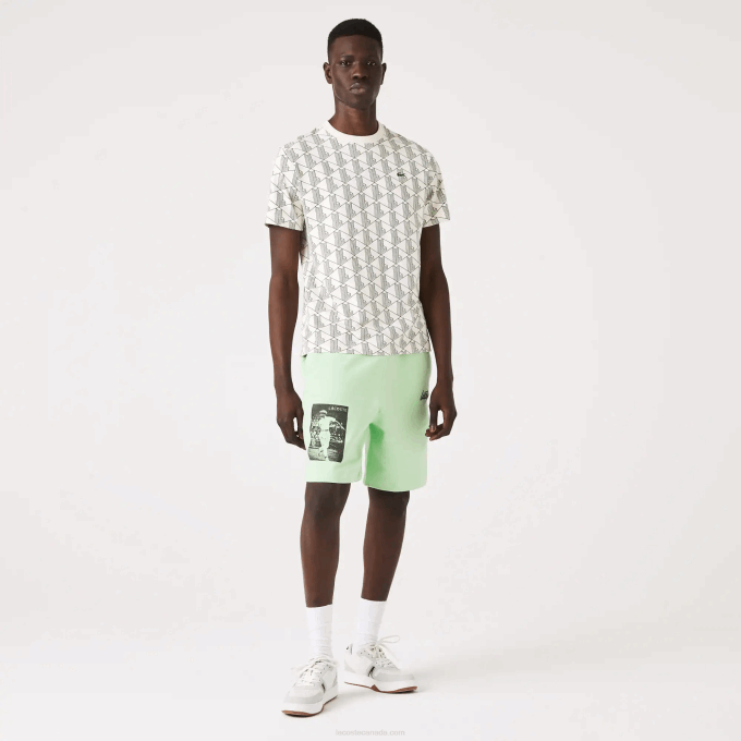 Men Lacoste V0ZN1585 Green HEE LIVE Heritage Print Cotton Fleece Shorts - Image 1