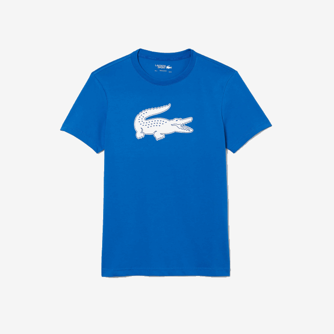 Men Lacoste V0ZN1589 Blue White LUX SPORT 3D Print Crocodile Breathable Jersey T-Shirt - Image 1
