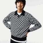 Men Lacoste V0ZN1590 Black White 9M0 Heritage Relaxed Fit Checkerboard Sweater - Image 2