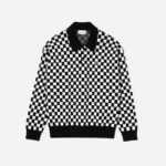 Men Lacoste V0ZN1590 Black White 9M0 Heritage Relaxed Fit Checkerboard Sweater - Image 5