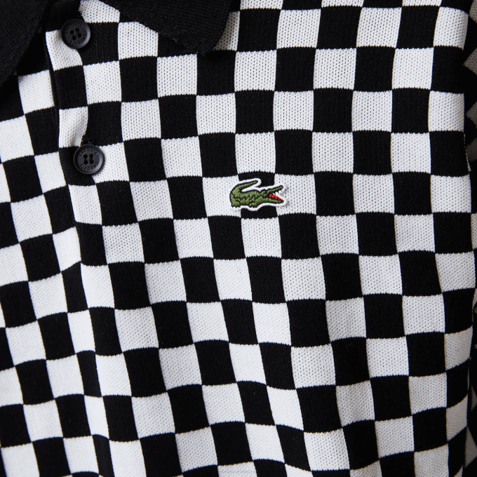 Men Lacoste V0ZN1590 Black White 9M0 Heritage Relaxed Fit Checkerboard Sweater - Image 6