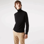Men Lacoste V0ZN1591 Black 031 Turtleneck Merino Wool Sweater - Image 5