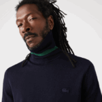 Men Lacoste V0ZN1592 Navy Blue 166 Turtleneck Merino Wool Sweater
