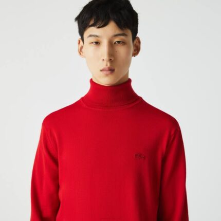 Men Lacoste V0ZN1593 Red 240 Turtleneck Merino Wool Sweater