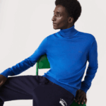 Men Lacoste V0ZN1594 Blue K1Q Turtleneck Merino Wool Sweater - Image 2