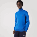 Men Lacoste V0ZN1594 Blue K1Q Turtleneck Merino Wool Sweater