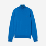Men Lacoste V0ZN1594 Blue K1Q Turtleneck Merino Wool Sweater - Image 4