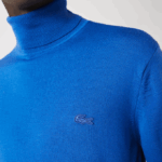 Men Lacoste V0ZN1594 Blue K1Q Turtleneck Merino Wool Sweater - Image 5