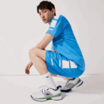 Men Lacoste V0ZN1595 Blue White 8PX SPORT Printed Side Bands Shorts - Image 2