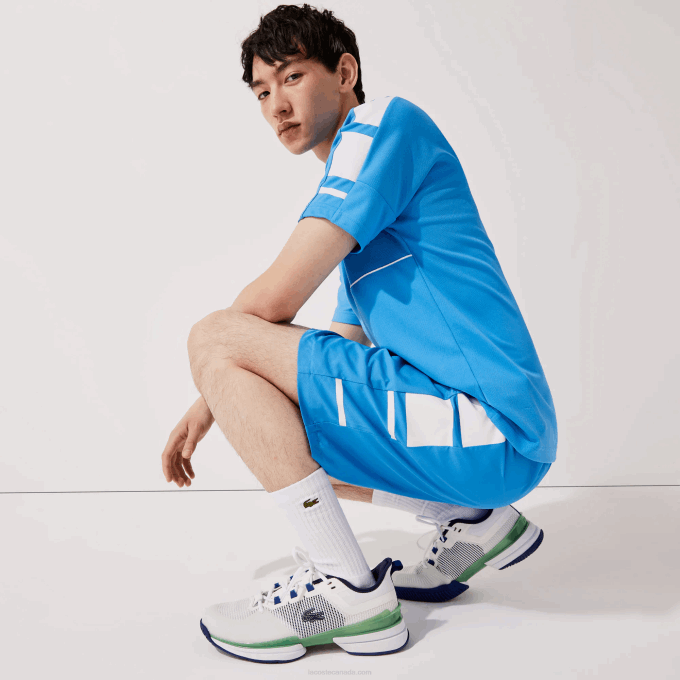 Men Lacoste V0ZN1595 Blue White 8PX SPORT Printed Side Bands Shorts - Image 2