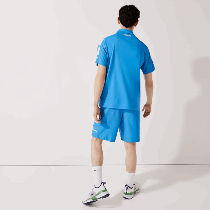 Men Lacoste V0ZN1595 Blue White 8PX SPORT Printed Side Bands Shorts - Image 3