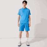 Men Lacoste V0ZN1595 Blue White 8PX SPORT Printed Side Bands Shorts - Image 4