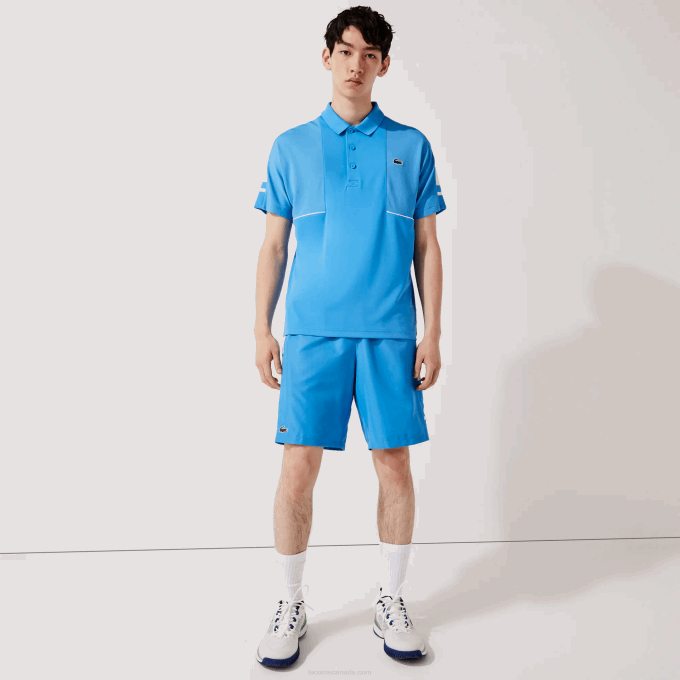 Men Lacoste V0ZN1595 Blue White 8PX SPORT Printed Side Bands Shorts - Image 4