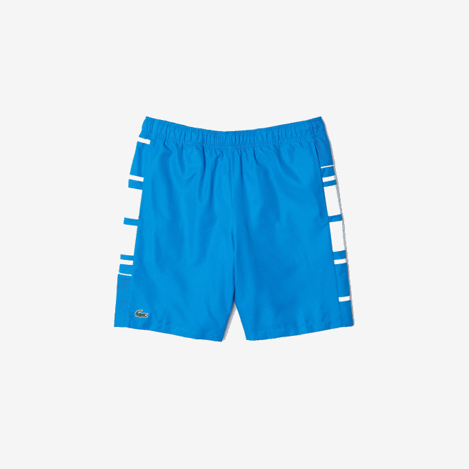 Men Lacoste V0ZN1595 Blue White 8PX SPORT Printed Side Bands Shorts - Image 5