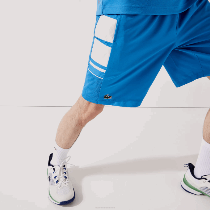 Men Lacoste V0ZN1595 Blue White 8PX SPORT Printed Side Bands Shorts - Image 6
