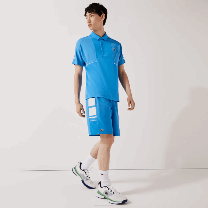 Men Lacoste V0ZN1595 Blue White 8PX SPORT Printed Side Bands Shorts - Image 1