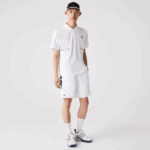 Men Lacoste V0ZN1596 White Navy Blue 522 SPORT Printed Side Bands Shorts - Image 2