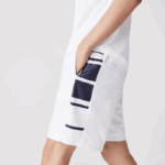 Men Lacoste V0ZN1596 White Navy Blue 522 SPORT Printed Side Bands Shorts - Image 4