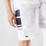 Men Lacoste V0ZN1596 White Navy Blue 522 SPORT Printed Side Bands Shorts - Image 7