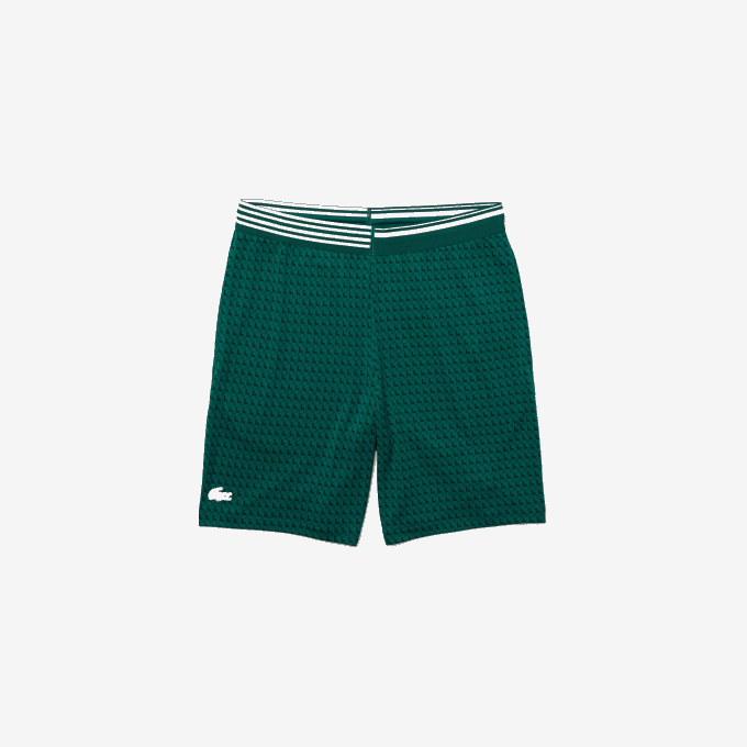Men Lacoste V0ZN1598 Green White 256 SPORT Houndstooth Patterned Breathable Shorts - Image 4